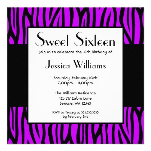 Purple Zebra Party Invitations