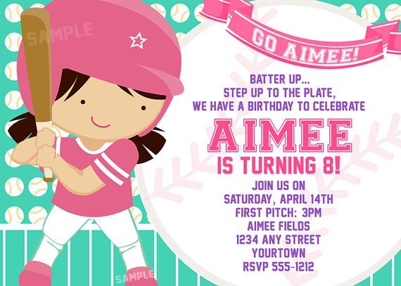 Softball Birthday Party Invitations