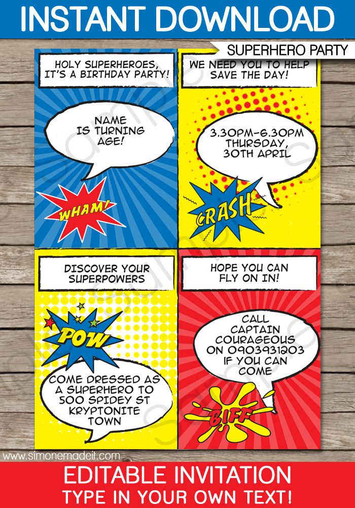 Superhero Printable Party Invitations