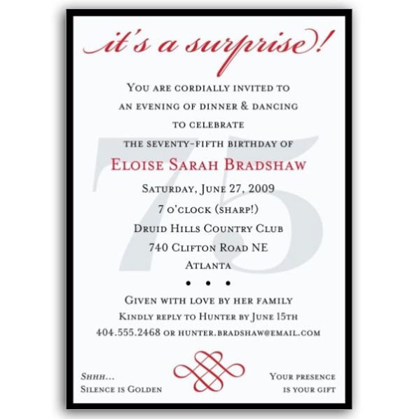 Surprise 75th Birthday Invitations Wording