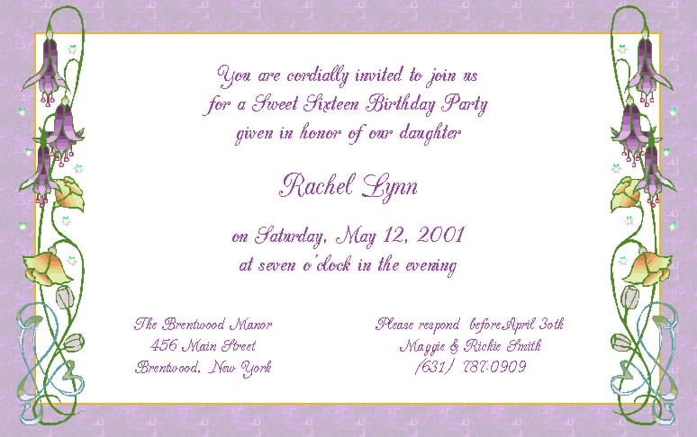 Sweet Sixteen Invitations Wording