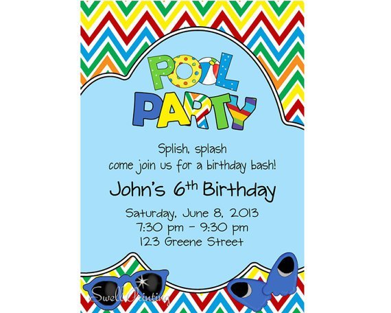 Swimming Pool Birthday Party Invitations