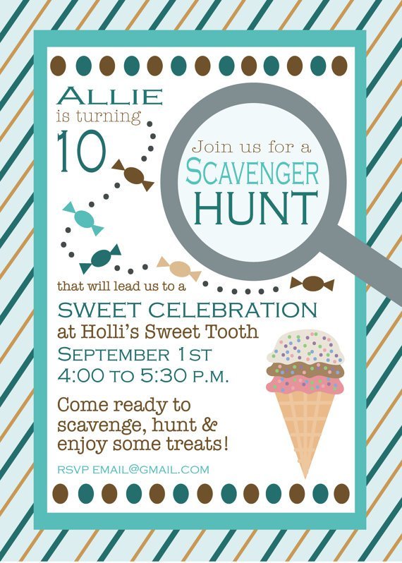 Teen Scavenger Hunt Birthday Invitations