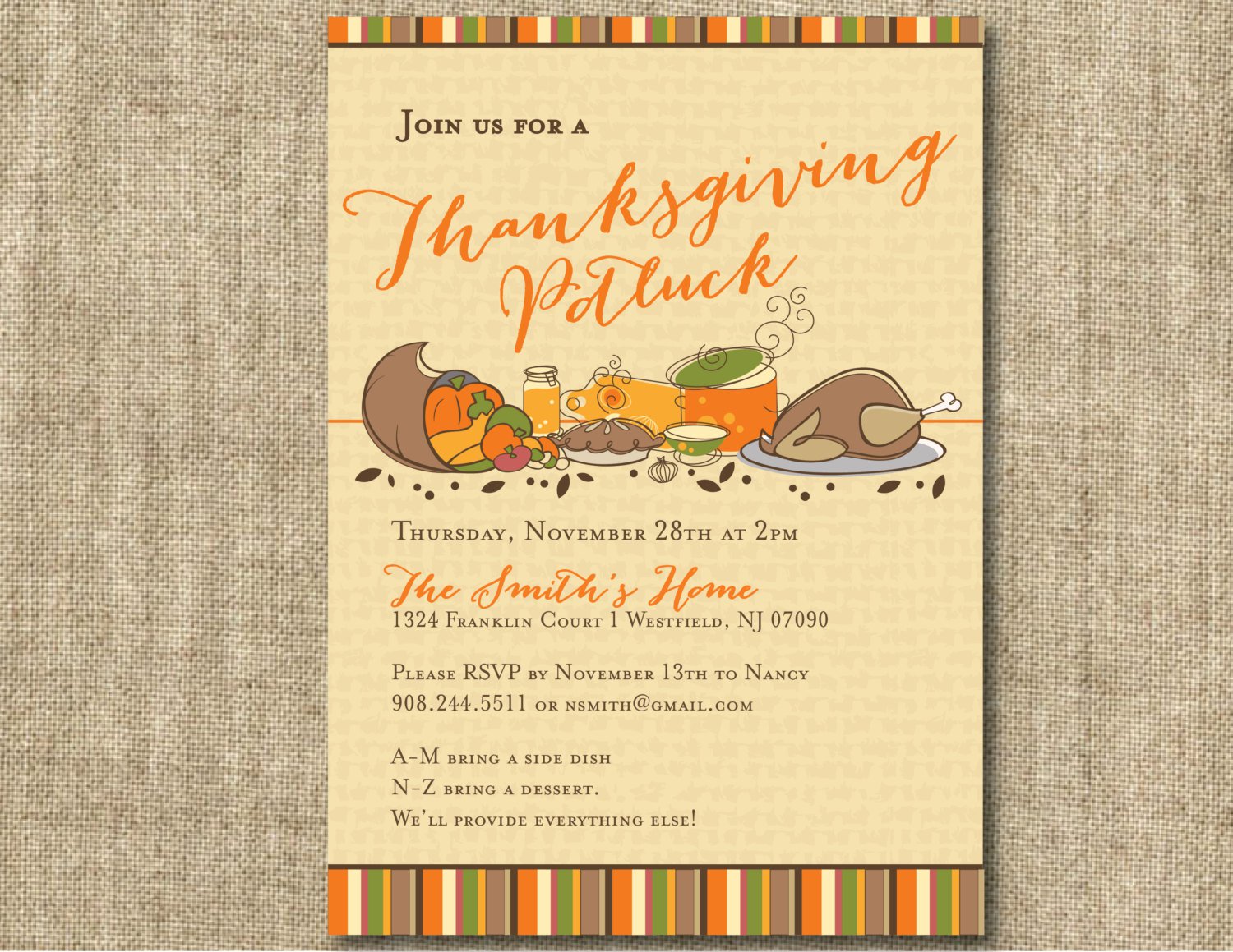 Thanksgiving Potluck Invitation