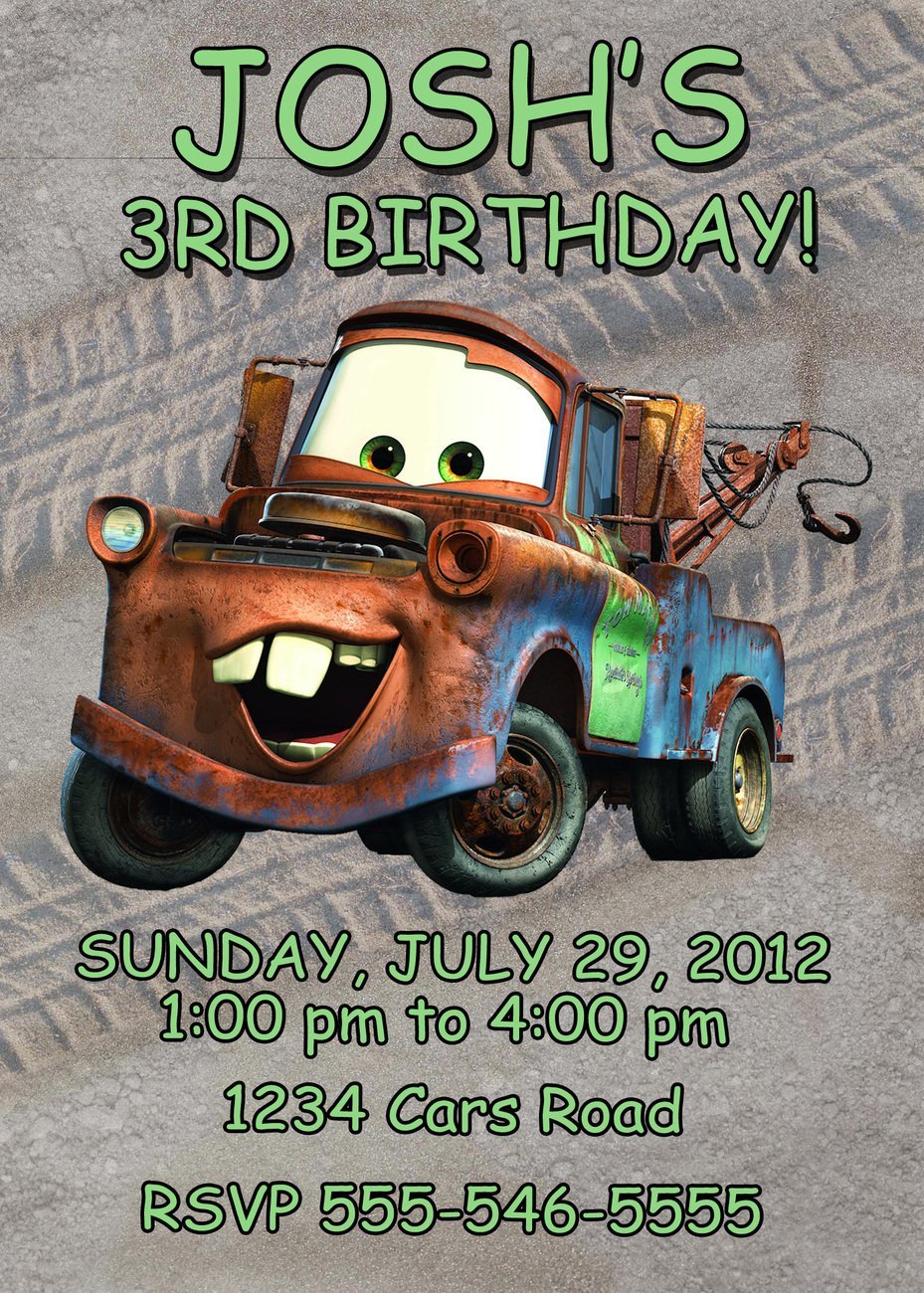 Tow Mater Birthday Invitations