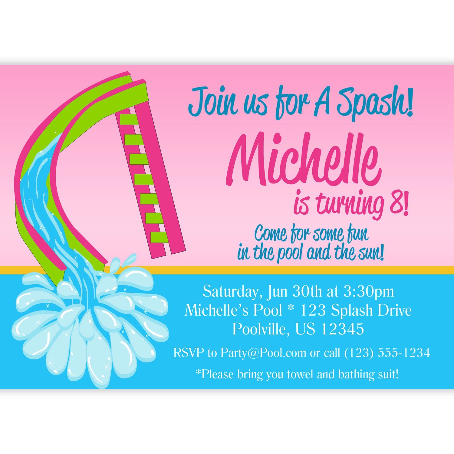 Water Slide Party Invitation Wording