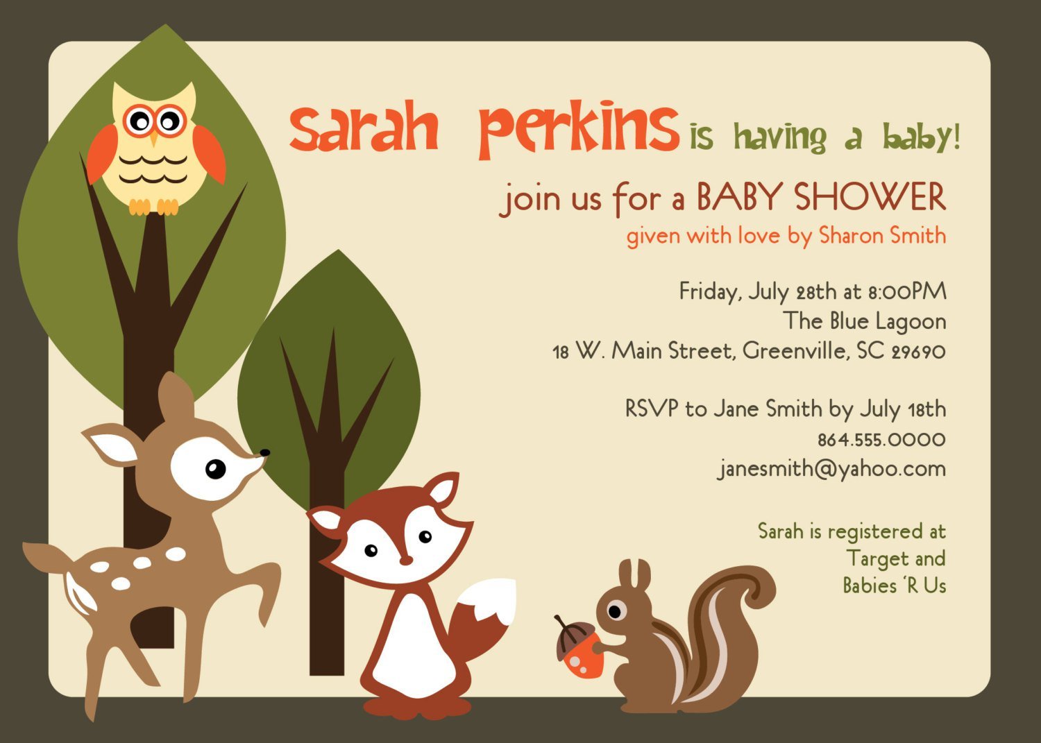 Woodland Creatures Baby Shower Invitations