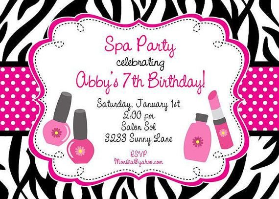 Zebra Print Spa Party Invitations