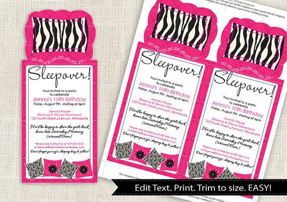 Zebra Sleepover Invitations