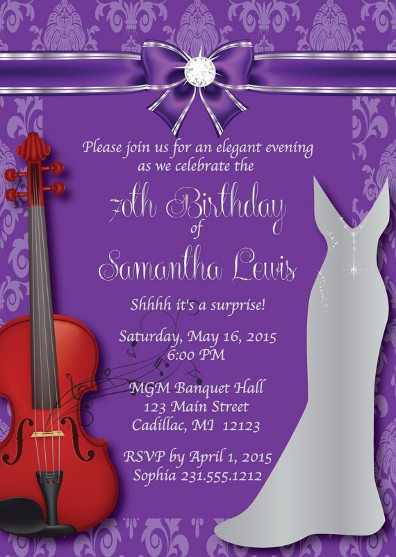 70th Invitations Purple And Silver