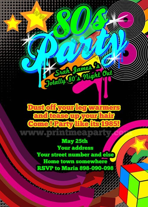 80s Birthday Party Invitations Templates