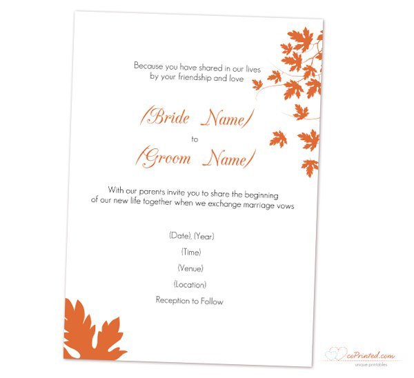 Autumn Wedding Invitation Templates Free