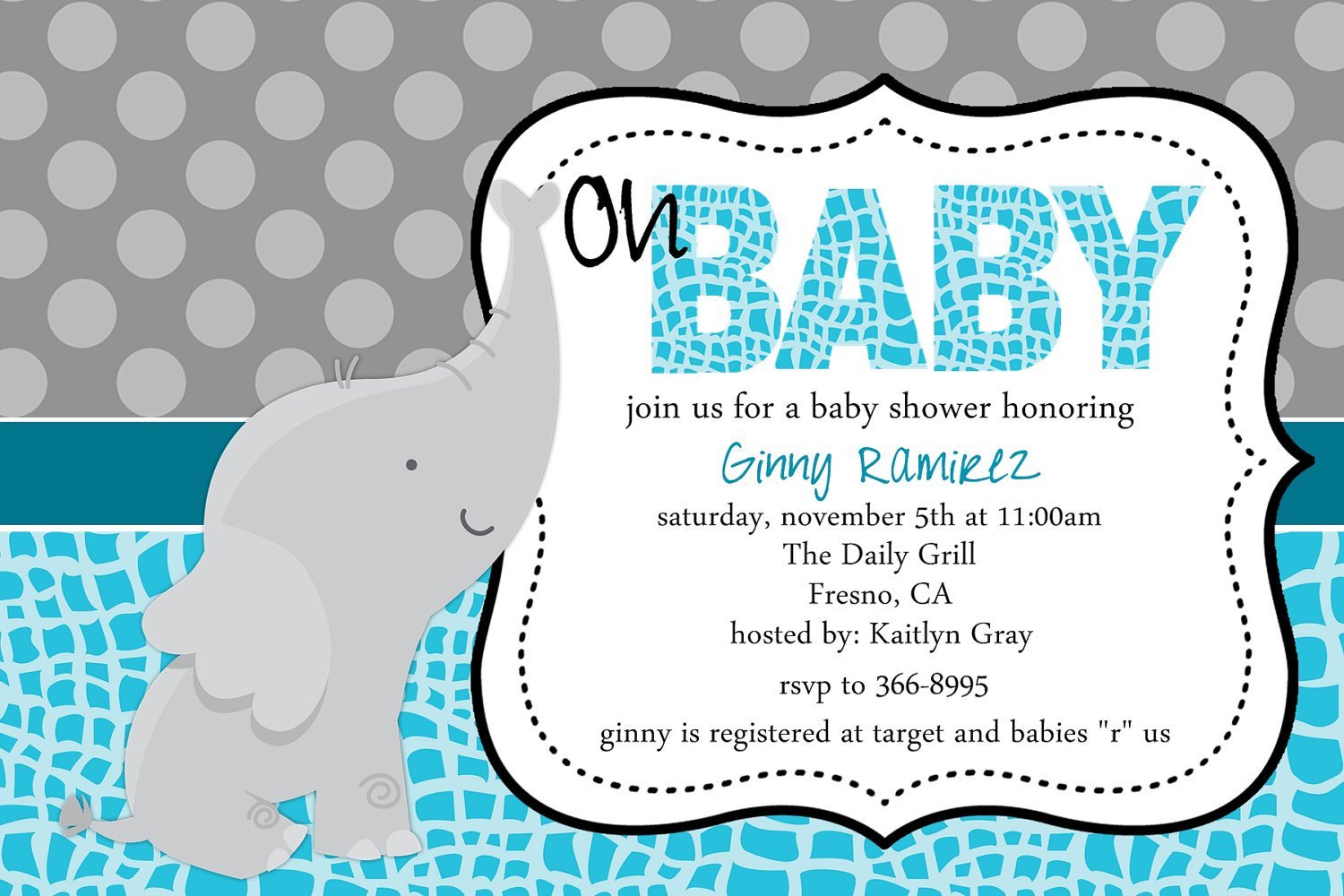 Baby Elephant Invitations For Boys