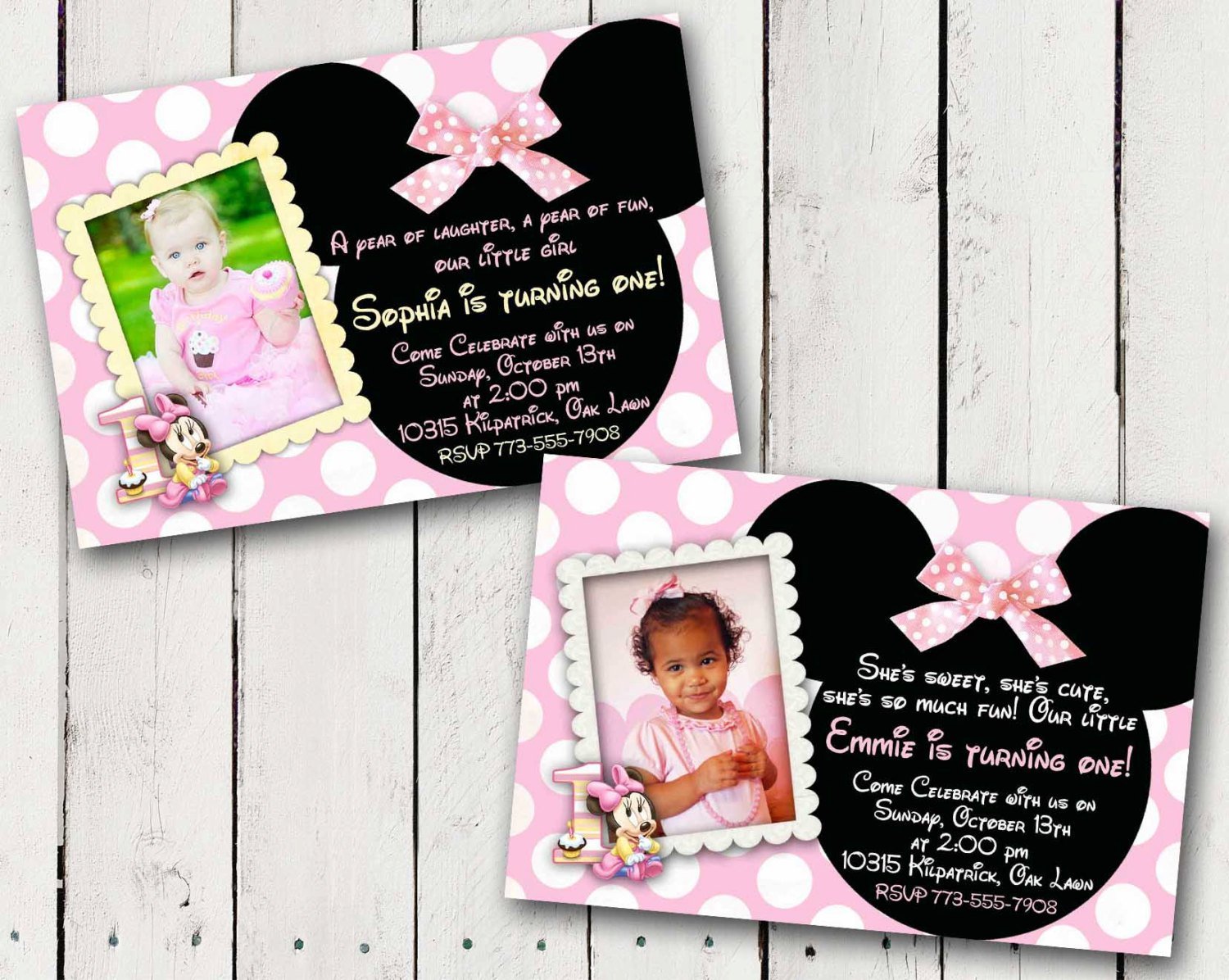 Baby Minnie 1st Birthday Invitations