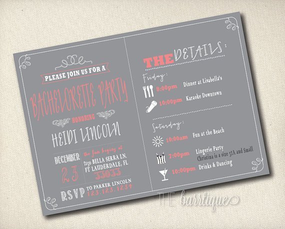 Bachelorette Weekend Invitations With Itinerary