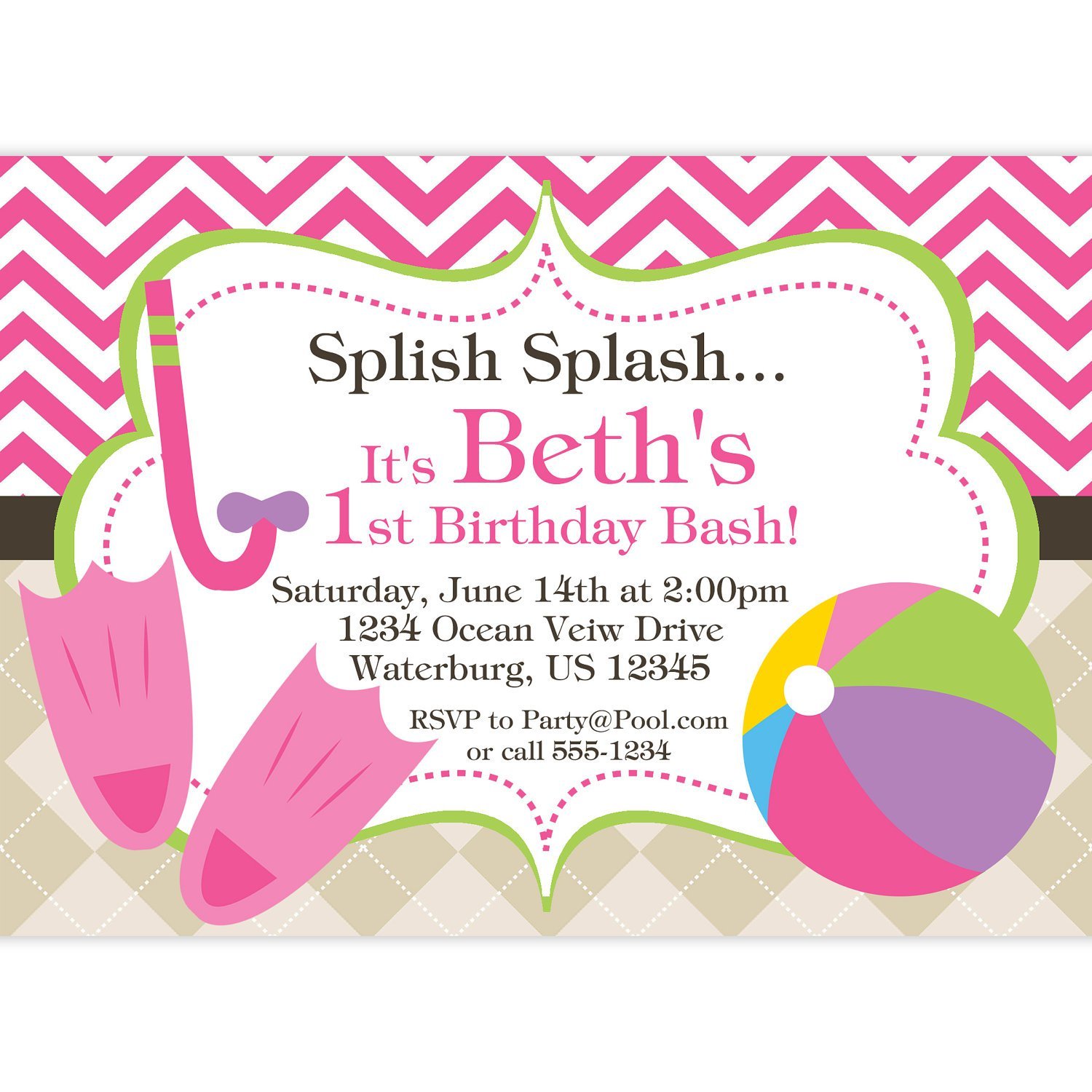 Beach Themed Pool Party Invitations