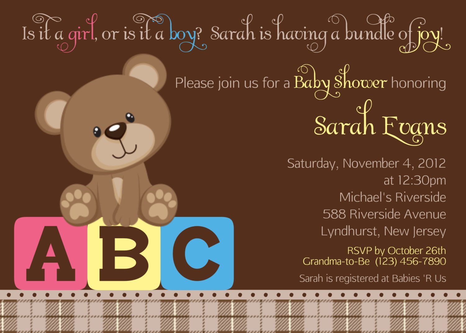 Bear Baby Shower Invitation Wording