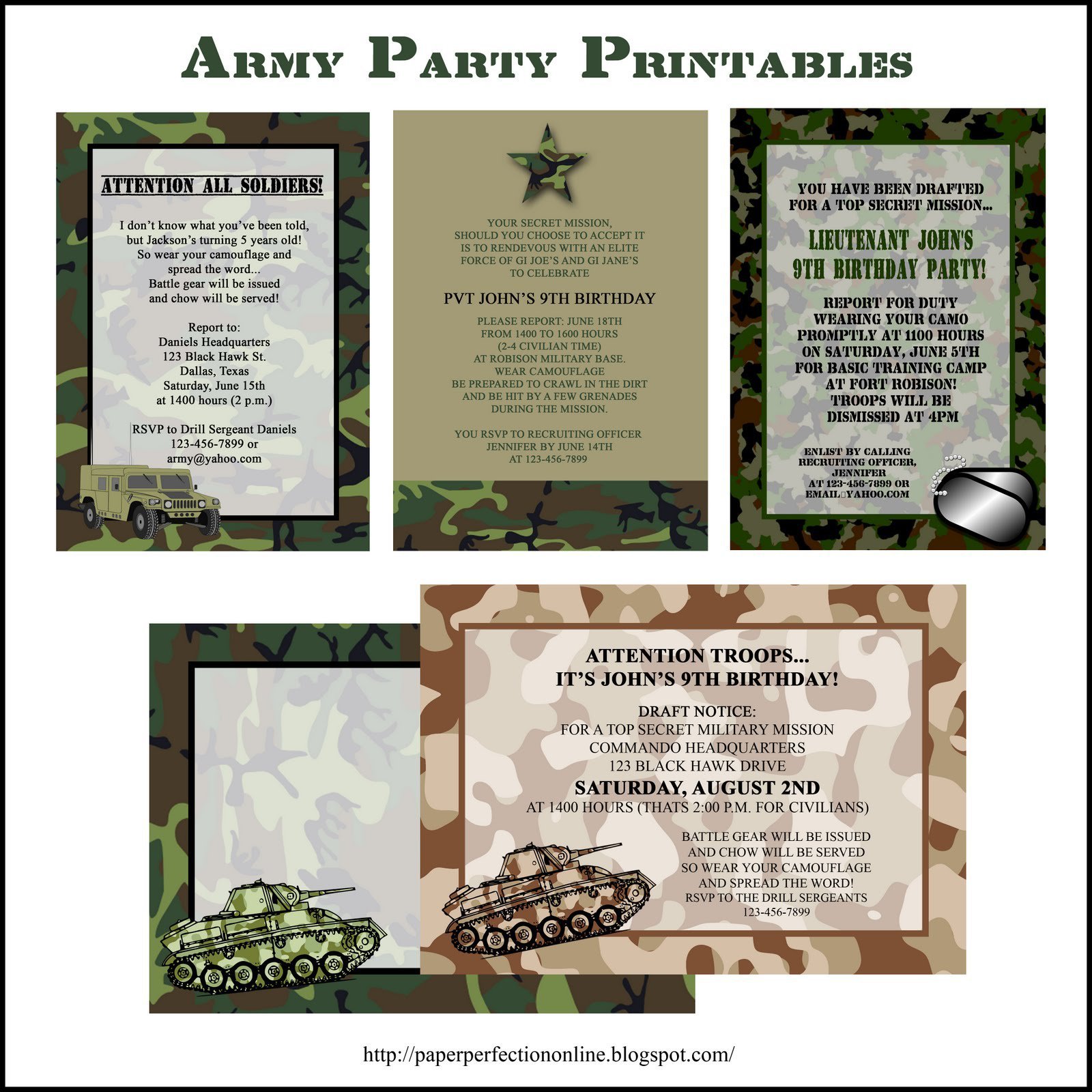 Birthday Paintball Printed Invitation Templates