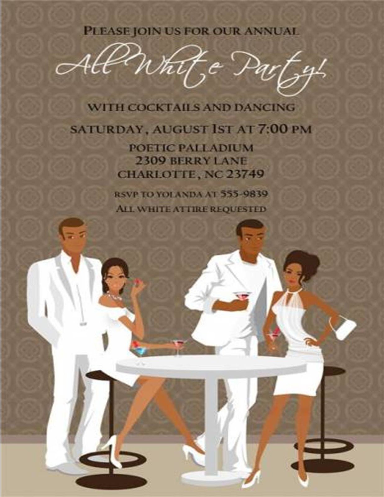 Black And White Attire Party Invitation Wording