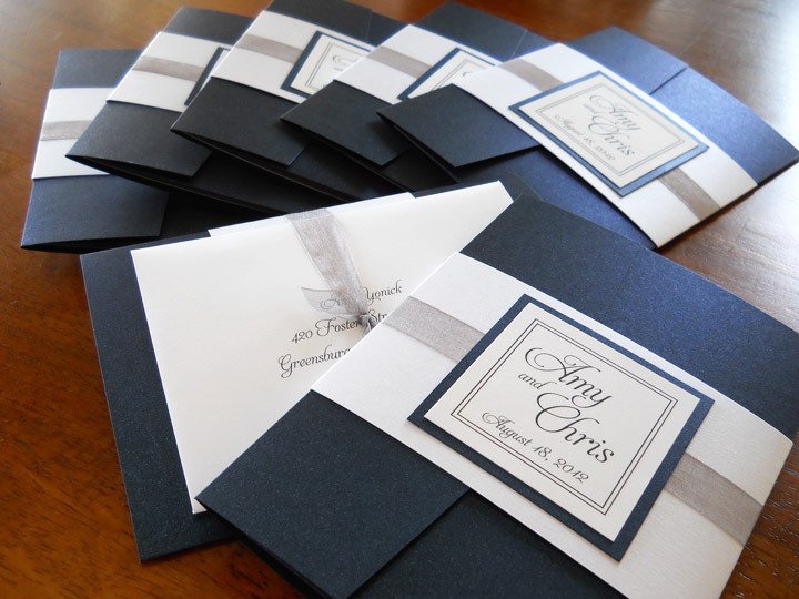 Black White Pocket Wedding Invitations