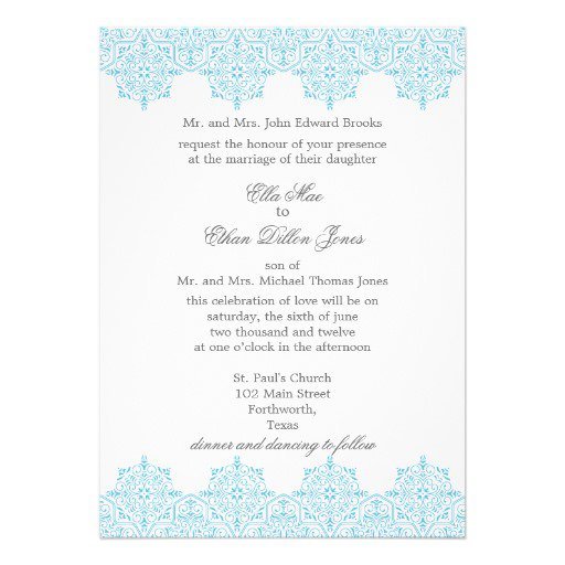 Blue Damask Wedding Invitations