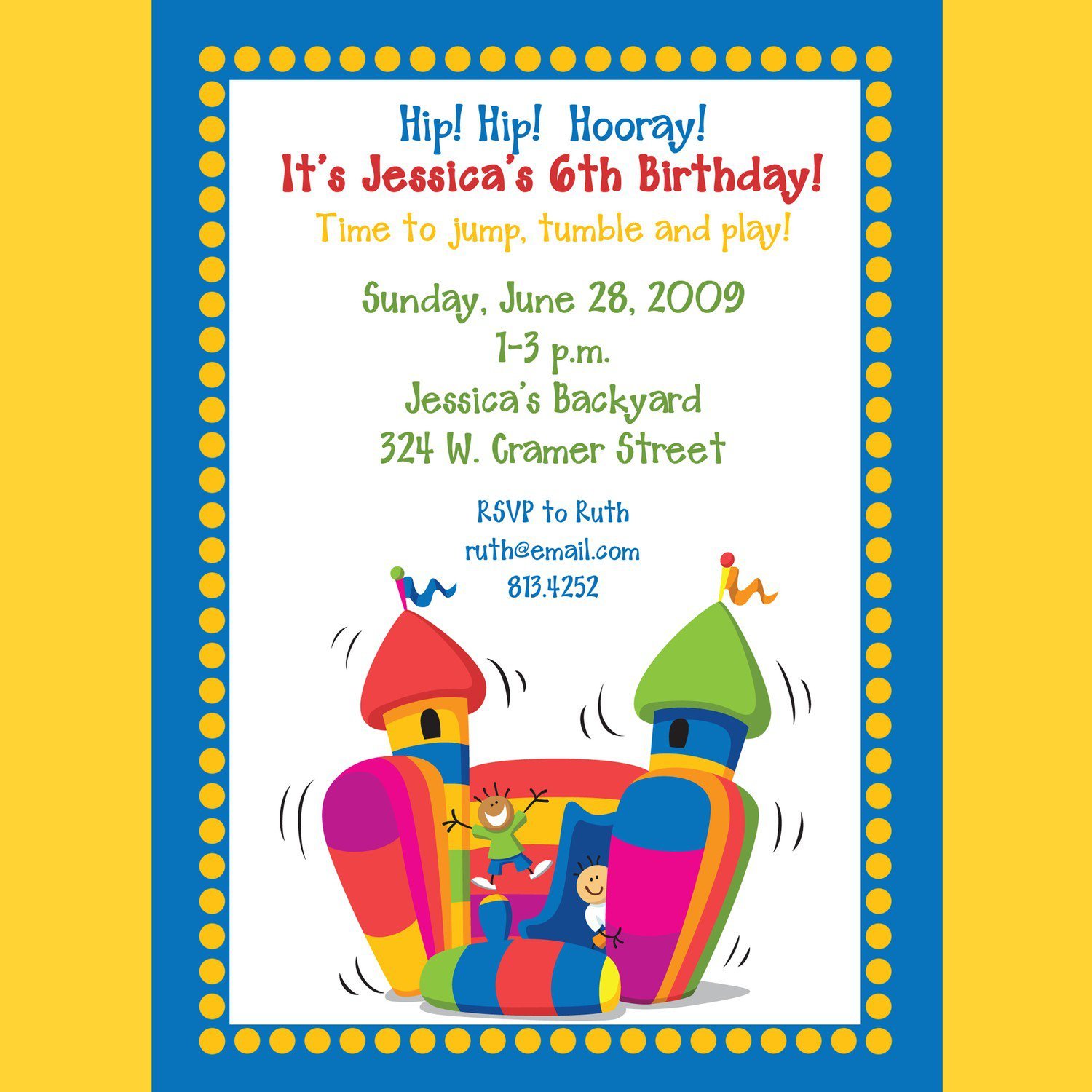 Bounce Birthday Party Invitation Wording