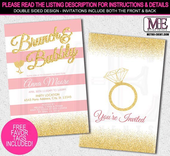 Bubbly And Brunch Bridal Shower Invitations
