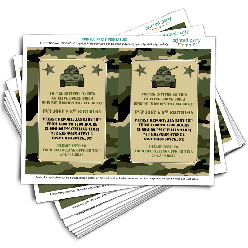 Camo Birthday Invitations Print
