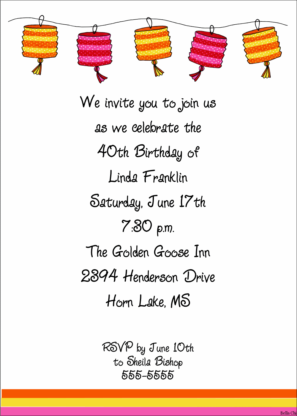 Chinese Birthday Party Invitation Wording