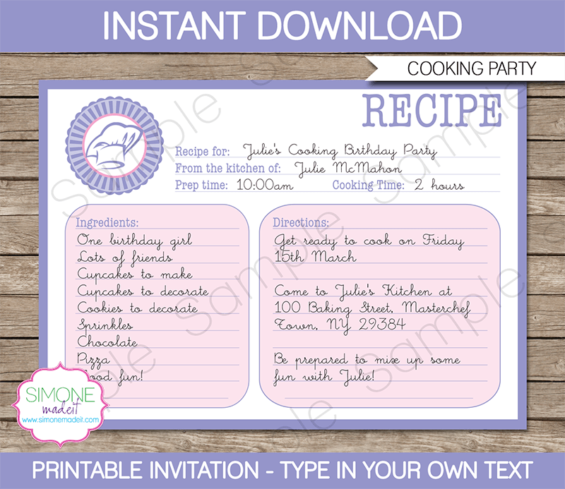 Cooking Party Invitation Templates