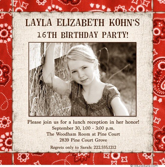 Country Sweet 16 Invitation Wording
