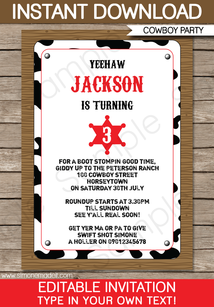 Cowboy Invitation Sample
