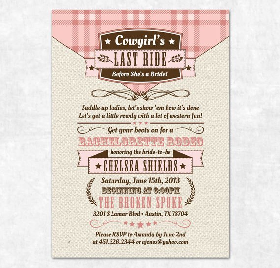 Cowgirl Bachelorette Party Invitation Wording