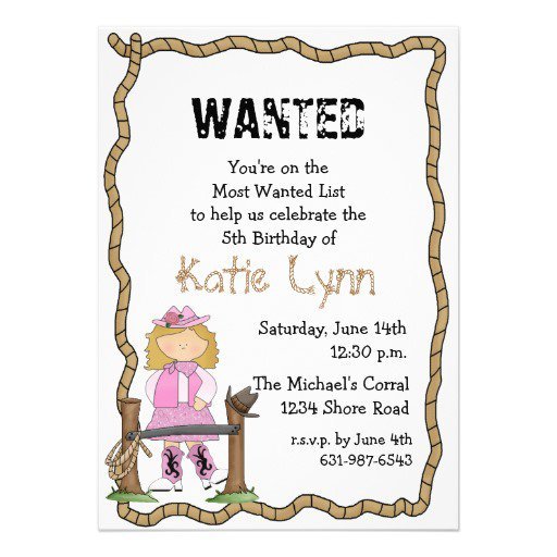 Cowgirl Birthday Party Invitation Wording