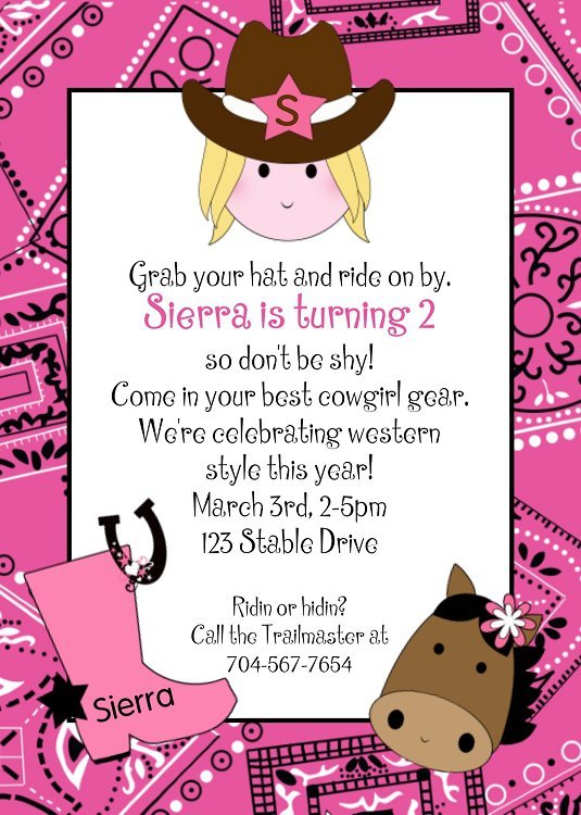 Cowgirl Birthday Party Invitations