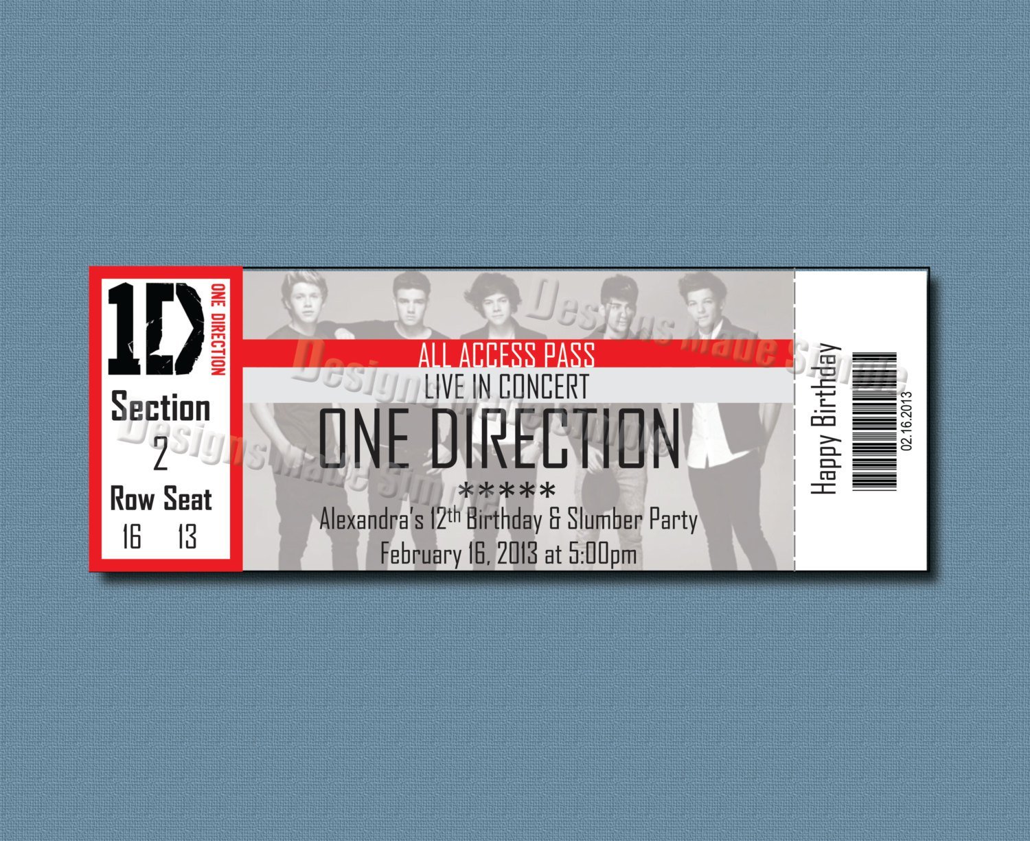 Custom One Direction Invitations