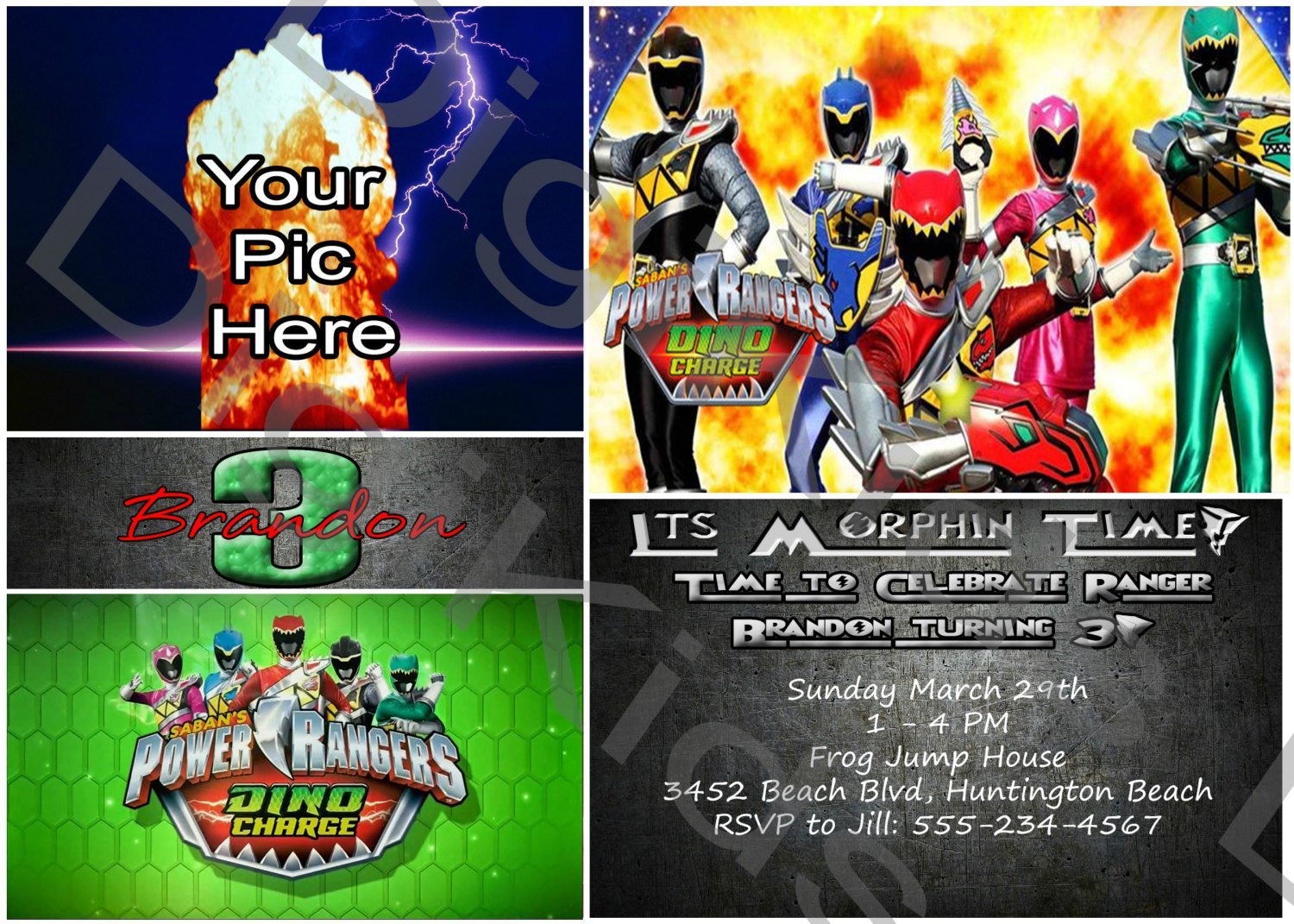 Dino Charge Birthday Invitations