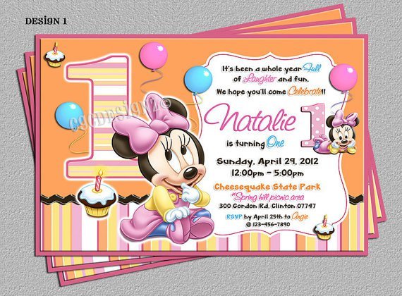 Diy Minnie Mouse 1st Birthday Invitations