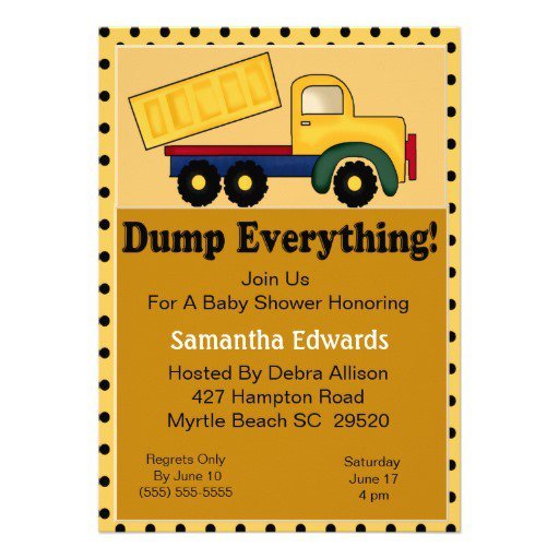 Dump Truck Baby Shower Invitations