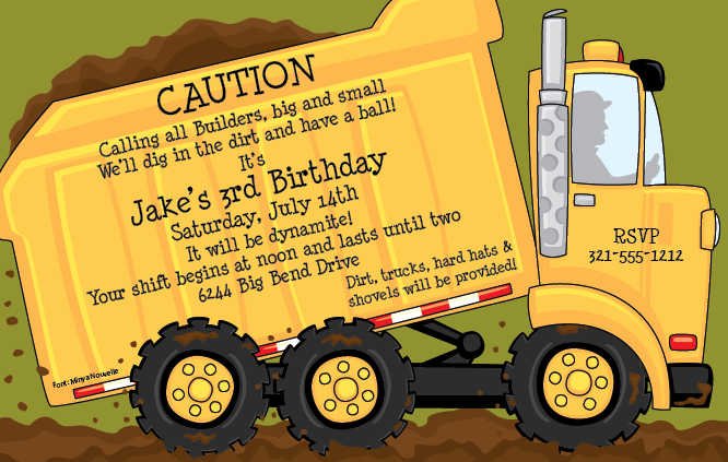 Dump Truck Party Invitation Wording