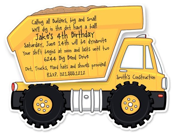Dump Truck Party Invitations