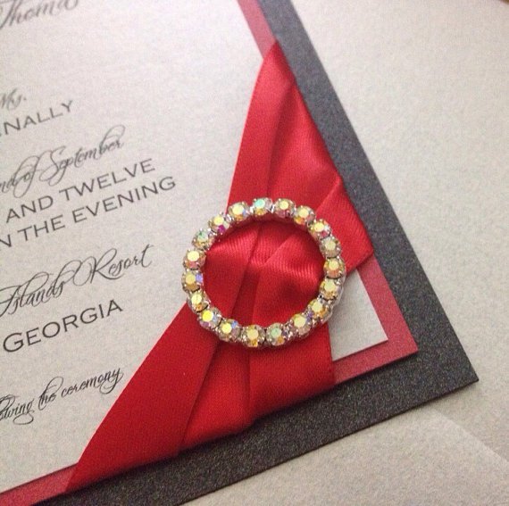 Elegant Red Wedding Invitations With Crystals