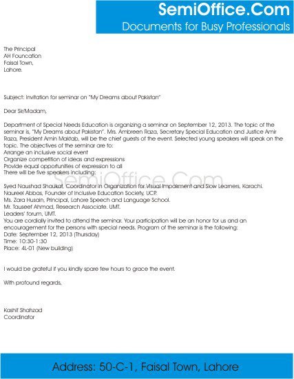 Event Invitation Letter Sample
