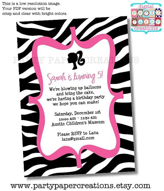 Free Pink Zebra Printable Invitations