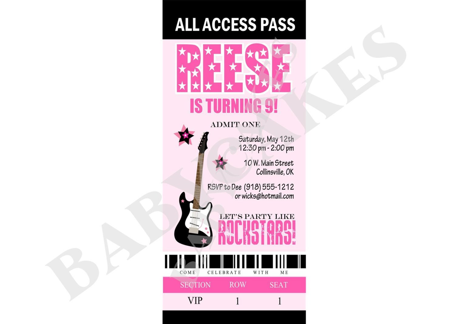 Free Rock Star Birthday Invitations