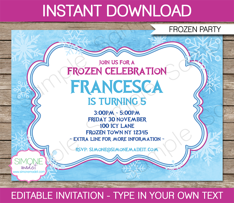 Frozen Birthday Invitations Editable Printable