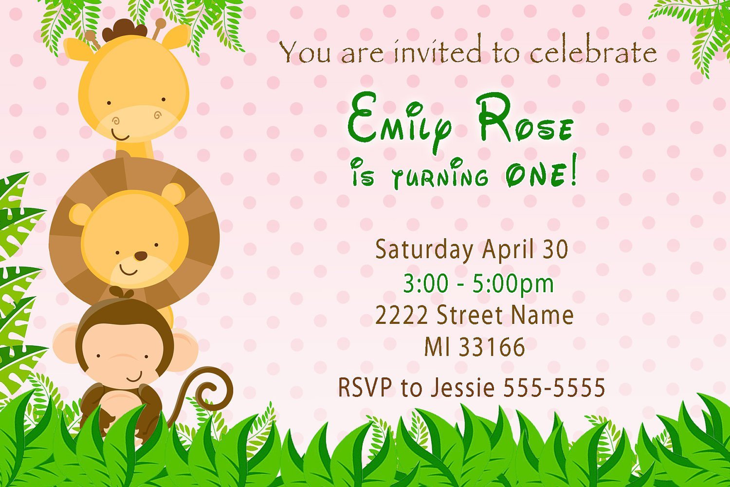 Girl Monkey Birthday Party Invitations