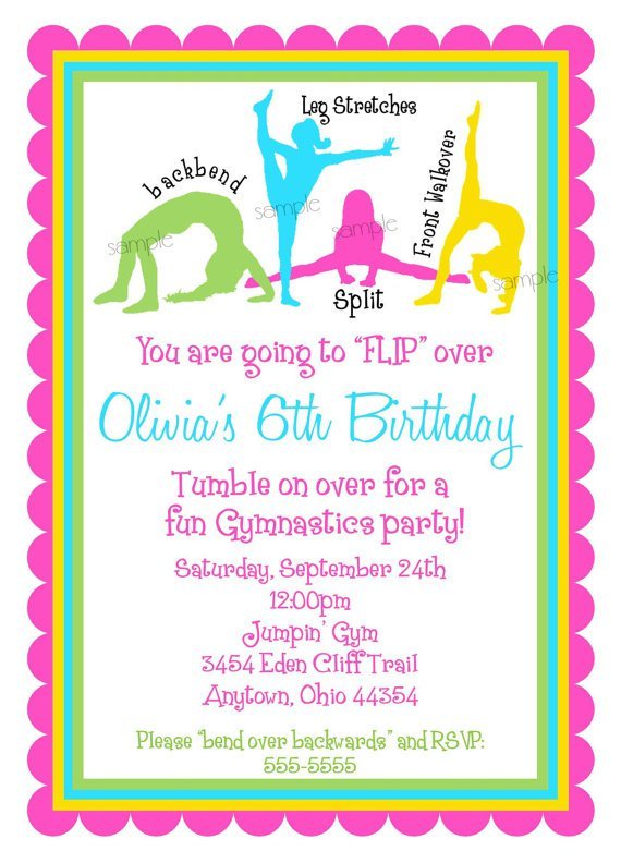 Girls Gymnastics Birthday Invitations