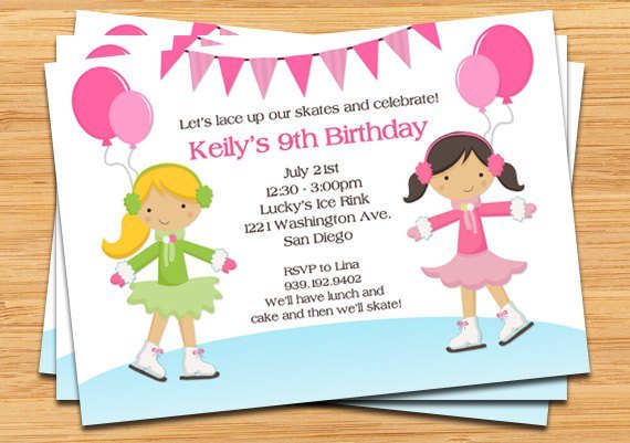 Girls Ice Skating Party Invitations