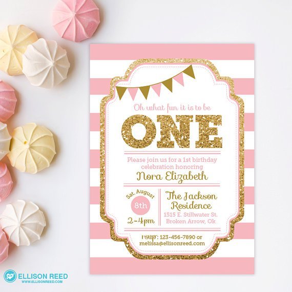 Gold Glitter First Birthday Invitations